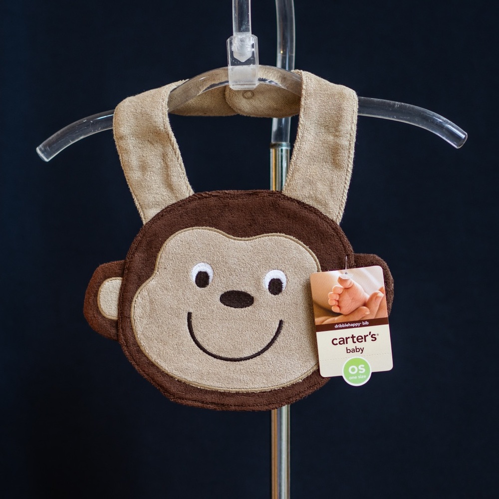 NWT NEWBORN + Up Baby BOYS MONKEY BIB - Carter's - Brown & Tan Soft-TERRY (M2)